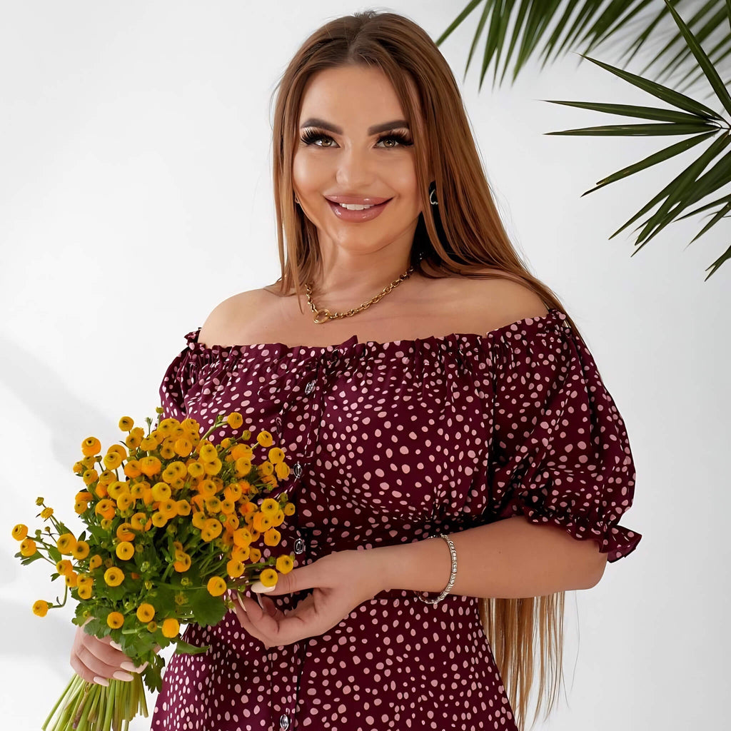 Plus size dress flat lay showing cut and length — sharm