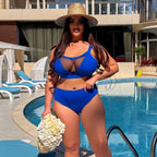 Plus size swimsuit in blue at poolside, three-quarter view — sharm
